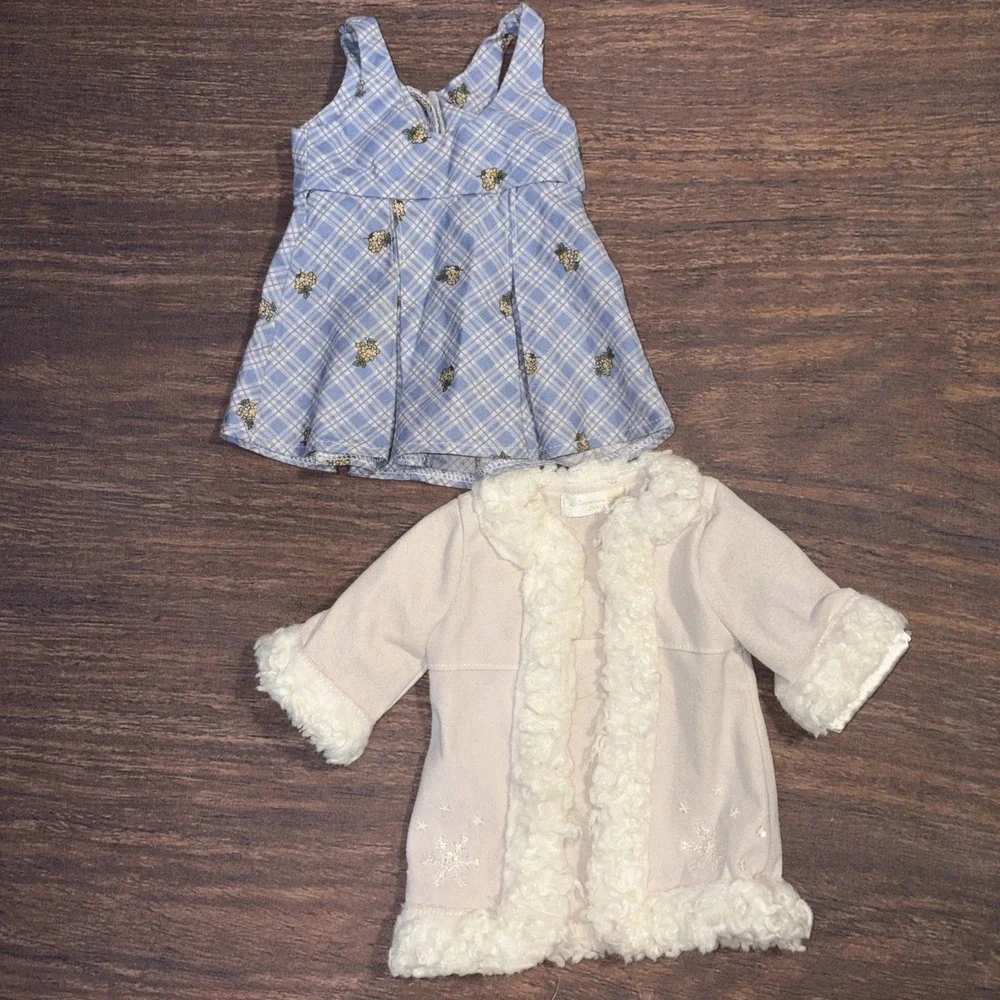 American Girl Bitty Baby 8 Piece Clothing Bundle Gingham Dress Toggle Coat